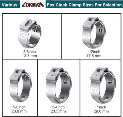 LOKMAN 50 Pack 1 Inch PEX Cinch Clamps, Stainless Steel Cinch Crimp Rings Pinch Clamps for PEX Tubing Pipe Fitting Connections (1 Inch)