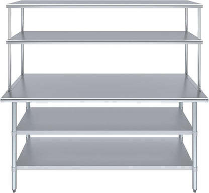 AmGood Stainless Steel Work Table with 2 Shelves | NSF (24" x 72" Table with 2 Shelves + 18" Overshelf)