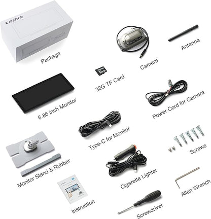 RV Wireless Backup Cameras with Monitor 6.86 Inch Touchscreen Built in DVR Video Recording for Truck RV Trailer Rear Side Wide View Back Up Camera Wireless Transmit Image Avoid Blind IP69K Waterproof