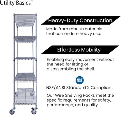 48"x24"x72" Chrome Premium Metal Steel Wire Shelving 4-Tier NSF 3200 LBS MAX Capacity Heavy Duty Storage Rack for Garages, Commercial Spaces, Hospitals, & Schools w/Premium Wheels