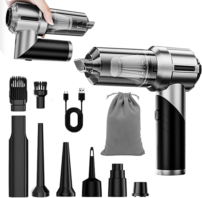 Car Vacuum,Portable & Foldable 21000PA & Air Duster, Cordless Handheld, High-Power Brushless Motor, 3-Speed Settings, 6000mAh Battery, Washable HEPA Filter for Home, Car, Office & Camping