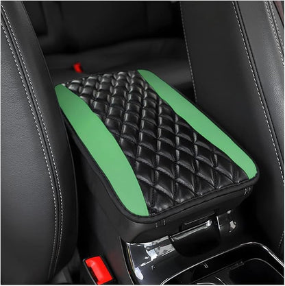 Moly Magnolia Car Center Console Cover, Leather Waterproof Armrest Seat Box Cushion Pad, Universal Decor Protector Mat, Auto Interior Accessories for SUV Truck Vehicle (Green)