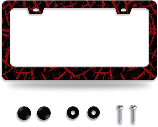 Blood Splattered License Plate Frame Funny Bloody Scar License Plate Frames for Car Decorative Parts Stainless Stee License Plate for Standard Us Canada License Plate Holder 12x6 Inch