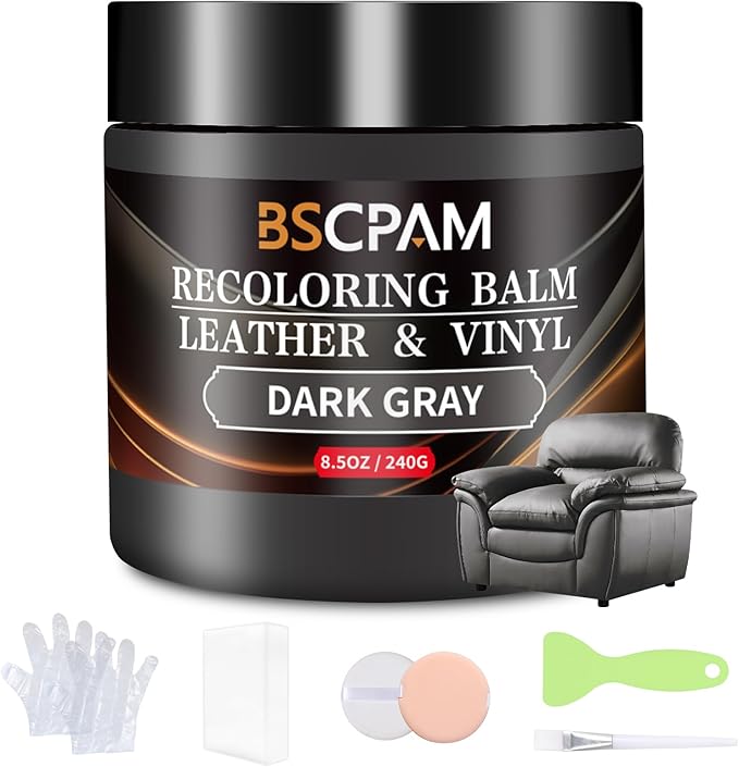 Dark Gray Leather Recoloring Balm,Leather Couch Scratch/Stain Remover,Leather Repair kit for Vinyl Furniture and Car Interior,Leather Dye Paint for Scratched and Faded Leather Couches
