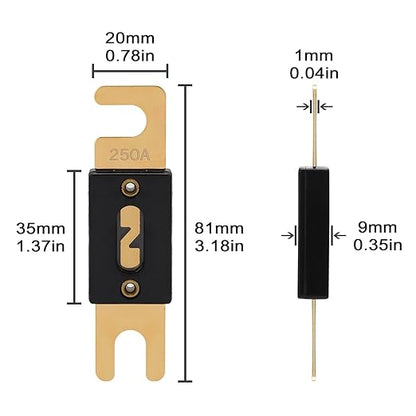 250A ANL Fuse 250 Amp Inline Blade Fuses 32V for Car Audio Inverter Automotive Stereo (Pack of 3 pcs)