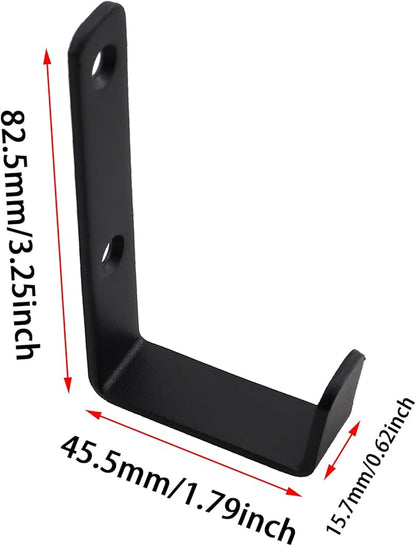 2PCS 82.5x45.5mm Black Metal Wall Mounted 2 Holes J Hook with Screws for Hanging Hat/Clothing/Objects