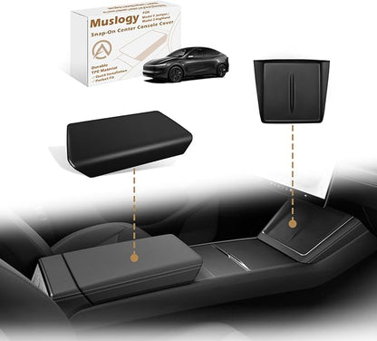 Muslogy Compatible with 2026+ Model Y Juniper Refresh Accessories Armrest Cover Protection TPE (White) & Silicone Mat OEM Style 2PCS Set Non-Slip Waterproof