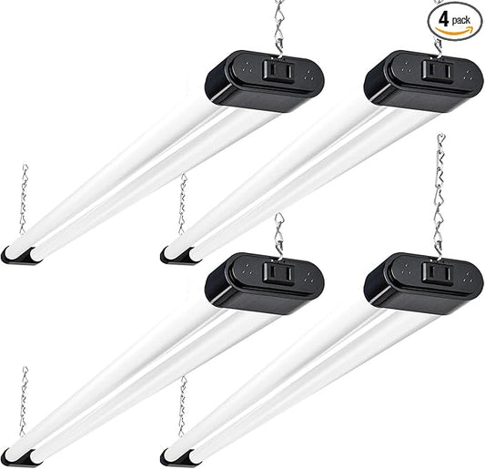 hykolity 4 Pack Linkable LED Shop Light, 4FT 44W [300W Equivalent], 4600lm, 5000K Daylight, Plug-in Utility Bay Light Fixture, Hanging or Surface Mount, Black - Energy Efficient Lighting Solution