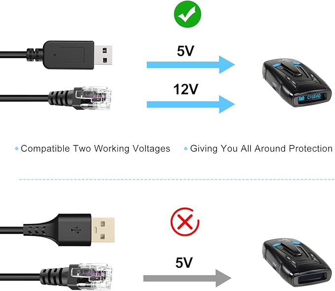 Radar Detector Cord, USB to RJ11 Cable,RJ11 Plug Power Cable,for Escort Uniden Radenso XP Beltronics Cobra Whistler Radar Detector,Replacement Power Cable for Radar Detectors (RJ11-3.3ft)