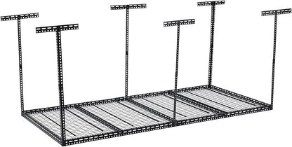 Overhead Garage Storage Rack, Heavy Duty Ceiling Storage Racks for Garage, Adjustable Height, 660LBS Weight Loading,4x8 FT Hanging Organizer Shelving for Warehouse Basement, Black