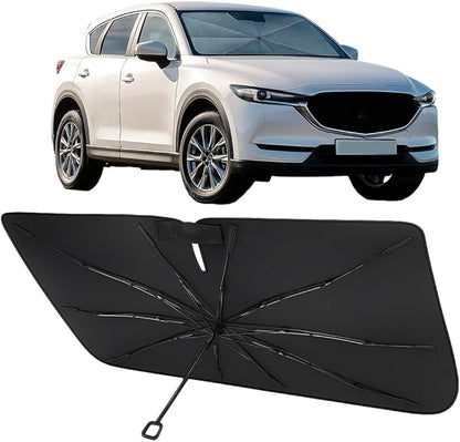Proadsy Windshield Sun Shade Umbrella for Mazda CX-5 2017-2025 Foldable Car Umbrella Sunshade with Soft TPU Handle Spring Structure Crystal Cooling Material Protect Car from Rays & Heat