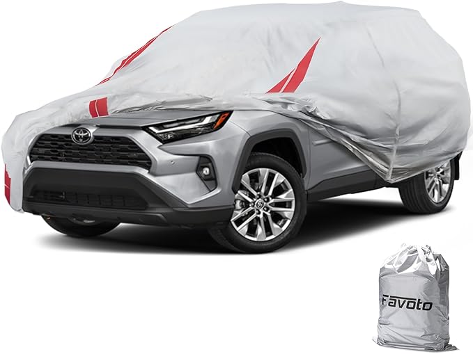 Favoto SUV Car Cover Waterproof - Custom Fit for Toyota RAV4 (2006-2024) All Weather for Automobiles Outdoor with Reflective Stripe Snow Sun Dust UV Protection Full Exterior Cover