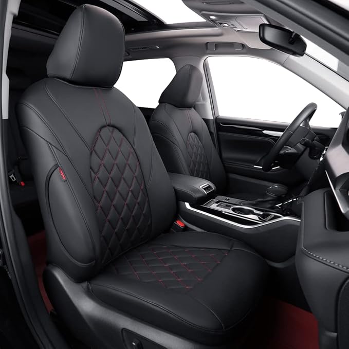 coverdream Camry Seat Covers Custom Fit for 2012-2017 Toyota Camry L, LE,XLE,Full Coverage Waterproof Leatherette Car Seat Protector (Full Set,Black/Red)
