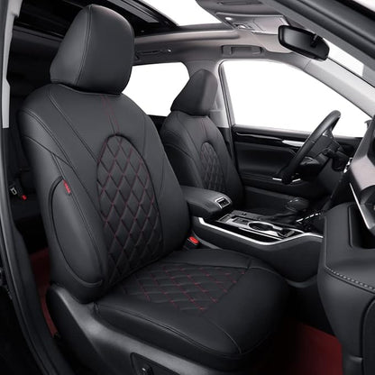 coverdream Camry Seat Covers Custom Fit for 2012-2017 Toyota Camry L, LE,XLE,Full Coverage Waterproof Leatherette Car Seat Protector (Full Set,Black/Red)