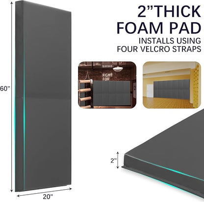 PROGOAL 60"/72" High Gym Wall Padding 2"/4" Thick Foam Basketball Court Wall Mount Protector for Garage Taekwondo Babyroom - Durable Waterproof Anti-Cushion