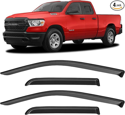 Window Visors Rain Guards for 2019-2025 Dodge Ram 1500 Quad Cab (New Body Style), Window Vent Wind Deflectors Visors Shades for 19-25 Ram 1500 (2 Full-Size Doors, 2 Half-Size Doors)