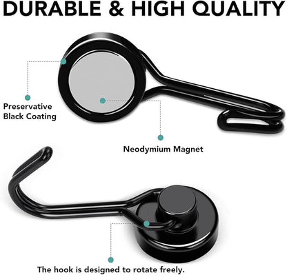 MIKEDE Magnetic Hooks, 40Lbs Heavy Duty Neodymium Magnet Hooks Black Magnetic Swivel Hooks for Hanging, 10 Pack Rust Proof Strong Magnets with Hook Metal Hanger for Fridge, Toolbox, Storage