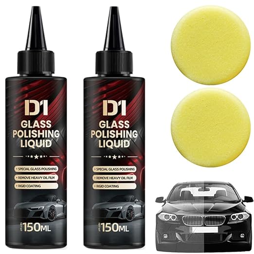 Bianca Glass Polishing Liquid D1, Bomini Car Glass Polishing Compound Windshield Cleaner Glas Oil Film Remover, Anti-Fog Hydrophobic Coating Spray, Scratches, Wiper Marks & Oil Film with Sponge