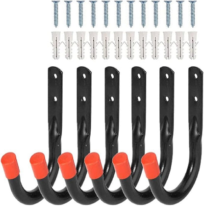 6-Pack Garage Hooks for Hanging Heavy-Duty Garage Storage Organization Hooks, Practical Staircase Wall Hooks and Tool Hooks for Garden Tools, Bicycle Garage Storage Organization Hooks (red)