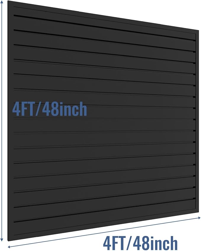 Slatwall Panel Garage Organizer PVC Slatwall Heavy Duty Wall Mounted Rack, Interlocking Slat Wall Panels for Tool Organization Peg Board(Black 4 x 4 ft)