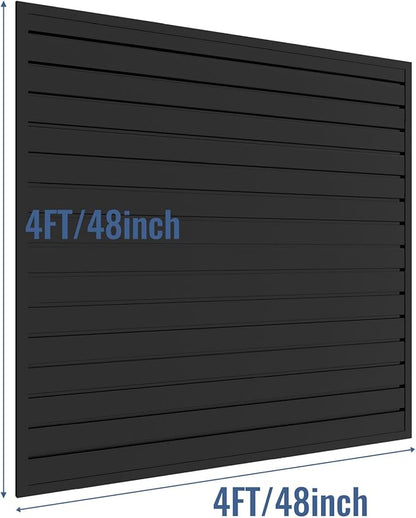 Slatwall Panel Garage Organizer PVC Slatwall Heavy Duty Wall Mounted Rack, Interlocking Slat Wall Panels for Tool Organization Peg Board(Black 4 x 4 ft)
