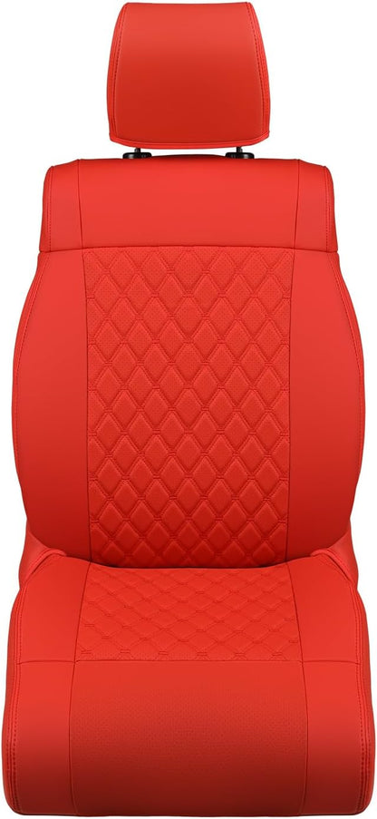 GIANT PANDA Customized Full Set Car Seat Covers for Jeep Wrangler 4 Door JK Unlimited Sahara Sport Rubicon X 2008 2009 2010, Faux Leather - (Red)