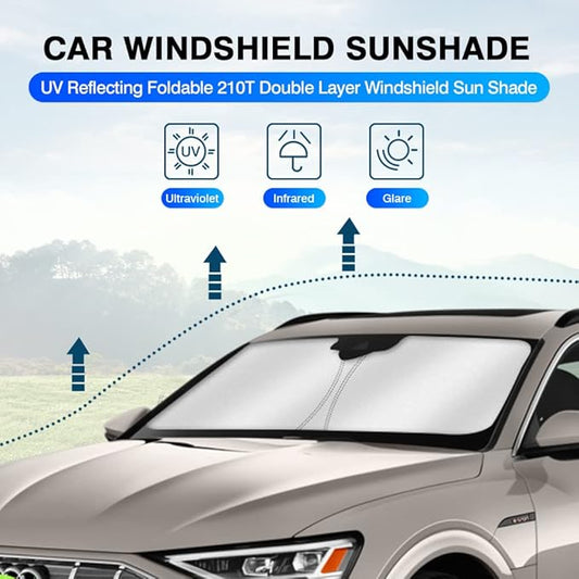 KUST Windshield Sun Shade for Audi Q8 E-Tron Accessories 2019-2024 2025 E Tron SUV Window Sunshade Sun Visor Protector Foldable Blocks UV Rays Keep Your Car Cooler (Not for Audi e-tron GT Q4 Q5)