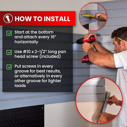 DLDIRECT Slatwall Panel Garage Wall Organizer: Heavy Duty Mounted PVC Rack, Interlocking Slat Paneling for Garage Storage, Slat Wall Board, Shelves System - 3 Color Samples