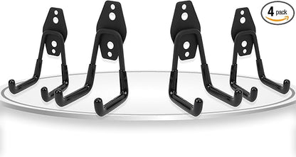 Wall Mount Heavy Duty Garage Hooks (4-Pack) – Wall Mounted Storage Hooks for Ladders, Bikes, Tools & More – Rust-Resistant Steel with Anti-Slip PVC Coating Small U Hooks