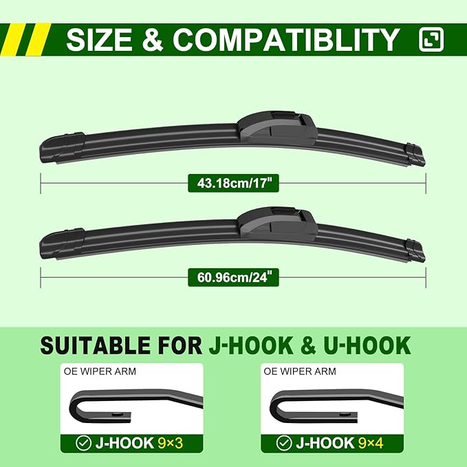 QUALITY 24in + 17in Premium All-Season Windshield Wiper Blades for Original Equipment Replacement(Set of 2)
