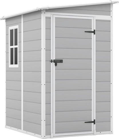 Patiowell 5x4 FT Outdoor Storage Shed, Resin Storage Shed with Floor & Lockable & Window Door for Patio Furniture, Garden Tools and Bicycle, White & Grey