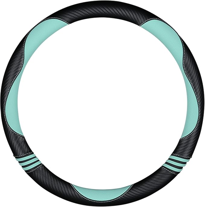 Car Steering Wheel Covers for Women Padded Carbon Fiber PU Leather Cute Auto Interior Accessories for Vehicle, Sedan, Universal, Anti Slip, Green, Standard Size 14.5-15"(37-38cm)