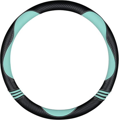 Car Steering Wheel Covers for Women Padded Carbon Fiber PU Leather Cute Auto Interior Accessories for Vehicle, Sedan, Universal, Anti Slip, Green, Standard Size 14.5-15"(37-38cm)