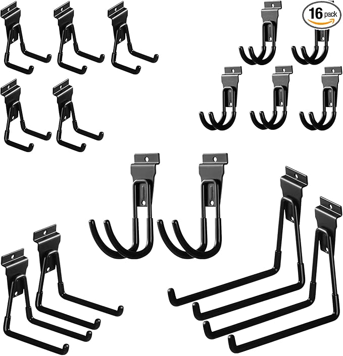16 Pack Slatwall Hooks, Slatwall Accessories for Garage Storage, Heavy Duty Slat Wall Hanger(Black)