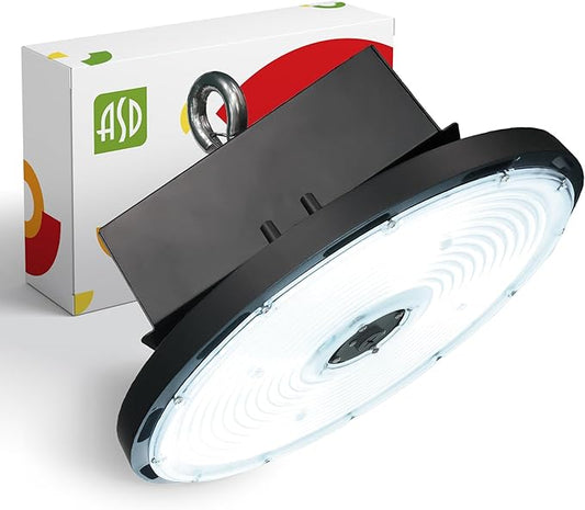 ASD LED High Bay UFO Light Fixture, Commercial Shop Lighting | Dimmable, IP69K Waterproof, DLC Premium, UL Listed | 400W 58600LM 5000K 277-480V | Warehouse, Garage, Workshop, Barn Lamp | Black