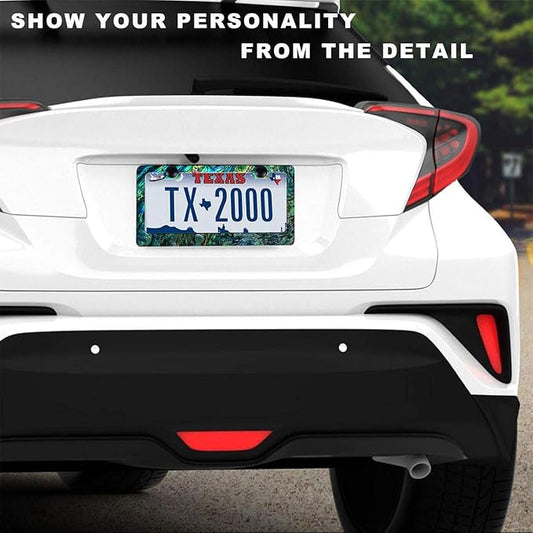 Universal License Plate Frame - Heavy Duty Rustproof Aluminum Matte Black Car Tag Holder Bracket Fits All US States, Easy Install with Screws Included (Faux Abalone-2pc)