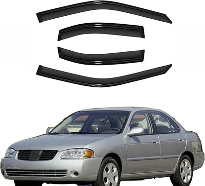4pc Sun Rain Guards Window Visor Wind Deflector Compatible with Nissan Sentra Sedan 00-06 Smoke 94227