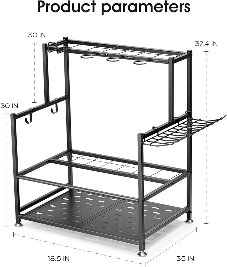 Garden Tool Organizer – Heavy-Duty Carbon Steel Storage Rack for Garage, Shed & Yard – Rust-Resistant, Holds 100+ lbs of Garden & Lawn Tools – Black