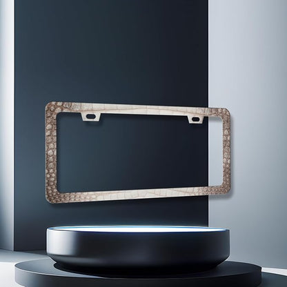 Crocodile Skin Print License Plate Frame Cool Animal Texture License Plate Holder Funny License Plate for Car Decoration Stainless Steel Car Accessory with Screws Men Women 12.3" x 6.3"