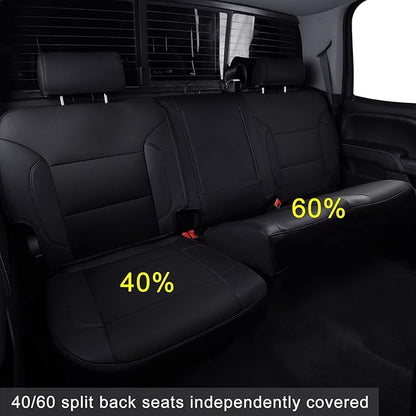 LUCKYMAN CLUB Custom Fit Seat Covers for 2014-2018 Chevy Silverado Sierra 1500, 2015-2019 Silverado Sierra 2500 3500 Crew Cab (Black)