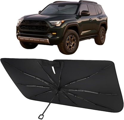 Proadsy Windshield Sun Shade Umbrella for Toyota 4Runner 2010-2024 Foldable Car Umbrella Sunshade with Soft TPU Handle Spring Structure Crystal Cooling Material Protect Car from Rays & Heat