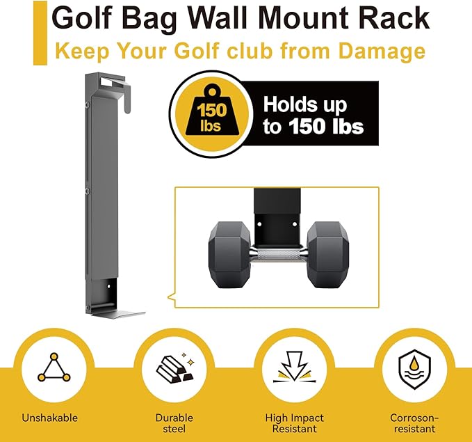 Wall Mount Golf Bag Storage Rack - Wall Mount Rack for Garage, Club Dock for Golfing Bag | Space Saving | Easy Install & Use