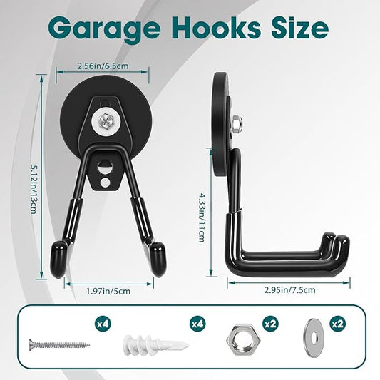 2 Pcs Storage Utility Magnets Hanging Hook with Anti-Slip Coating,Heavy Duty Strong Magnetic Garage Hooks, Magnetic Wreath Hanger for Metal Door Cabinet Pegboard Shelve Garden Tools(Black)