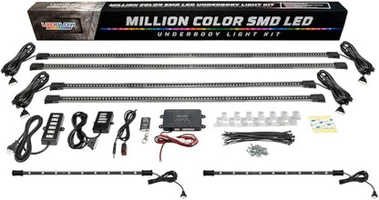 LEDGlow 4pc Million Color Multi-Color LED Underbody Underglow & 2pc Interior Footwell Accent Lighting Kit for Cars - 18 Solid Colors - 12 Unique Patterns - Music Mode - Includes Control Box & Remote