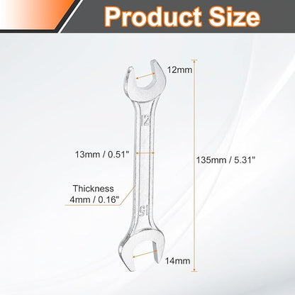 HARFINGTON Double Open End Wrench 12mm x 15mm Metric 15 Degree Offset Angle Small Flat Head Wrench Galvanizing Open Ended Spanner for Automotive Repair Furniture Assembly