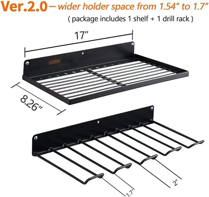 Power Tool Organizer with Charging Station,Drill Holder Wall Mount,Garage Storage Shelves for Organization and Storage,Heavy Duty Pegboard Wall Organizer Set Solid Metal Black