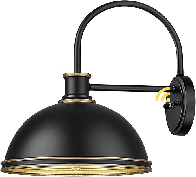 kudos Dusk to Dawn Porch Light Motion Sensor Outdoor Gooseneck Light Fixture Black Farmhouse Wall Sconce Lantern for Porch Entryway Garage, 1 Pack, KDOWL03-BK-S-LC