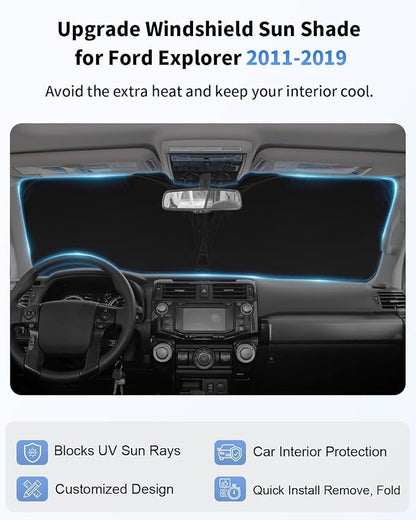 Windshield Sun Shade for 2011-2019 Ford Explorer SUV, ST XLT, Limited, Platinum Accessories Foldable Heat Shield Protector Block UV Ray Keep Your Car Cooler