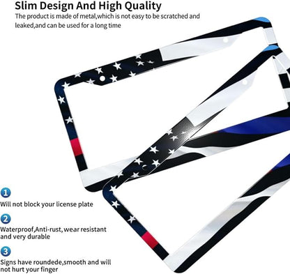 American Flag License Plate Frame American Flag License Plate Holder American Flag Eagle License Plate Frame Covers US Car Tag Frame Stainless Aluminum 2 Pack 2 Holes Decorative 2 Pcs Set for Men