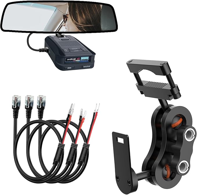 Radar Detector Mount,Rearview Mirror Rod Radar Mounting Bracket+Rearview Mirror Hard Wire Power Cord kit16,with Inline Fuse (for Uniden Radar Detector)